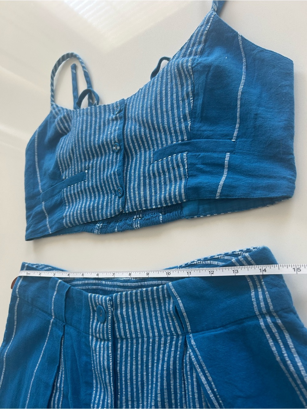 Free People Casual Friday Blue Stripe Crop Top Coord Pant Set Small - Picture 13 of 17
